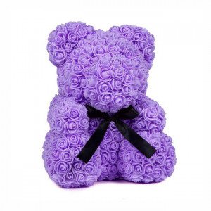 Ursulet din trandafiri de spuma, in cutie cadou cu funda, 40 cm - Img 6