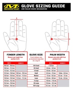 Mechanix Coldwork Size Chart