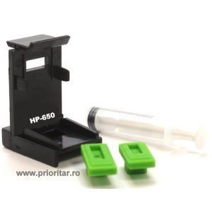 Dispozitiv incarcare si desfundare cartuse HP650 CZ101AE CZ102AE HP-650XL negre si color cu 2 ventuze si seringa - Img 2