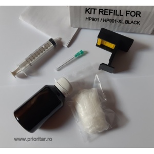 Kit refill reincarcare cartuse HP901 desfundare HP901-XL NEGRU CC653AE CC654AE