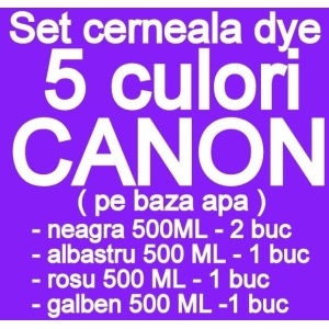 Pachet 5 culori Cerneala CANON DYE CISS PGI5 CLI8 PGI520 CLI-521 PGI525 CLI-526 PGI550 CLI551 pe baza de apa ( 2 X NEGRU + 1 X ALBASTRU + 1 X ROSU + 1 X GALBEN ) - 500 ml fiecare - TOTAL 2.5 LITRI