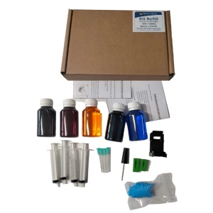 Set complet pentru reumplere cartuse HP 304, 304XL, negru si color, kit cu cerneala refill, lichid curatare , burghiu - Img 1