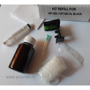 Kit refill reincarcare si desfundare cartuse HP302 F6U68AE HP-302XL negre
