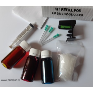 Kit refill reincarcare si desfundare cartuse HP653 HP 653XL 3YM74AE color