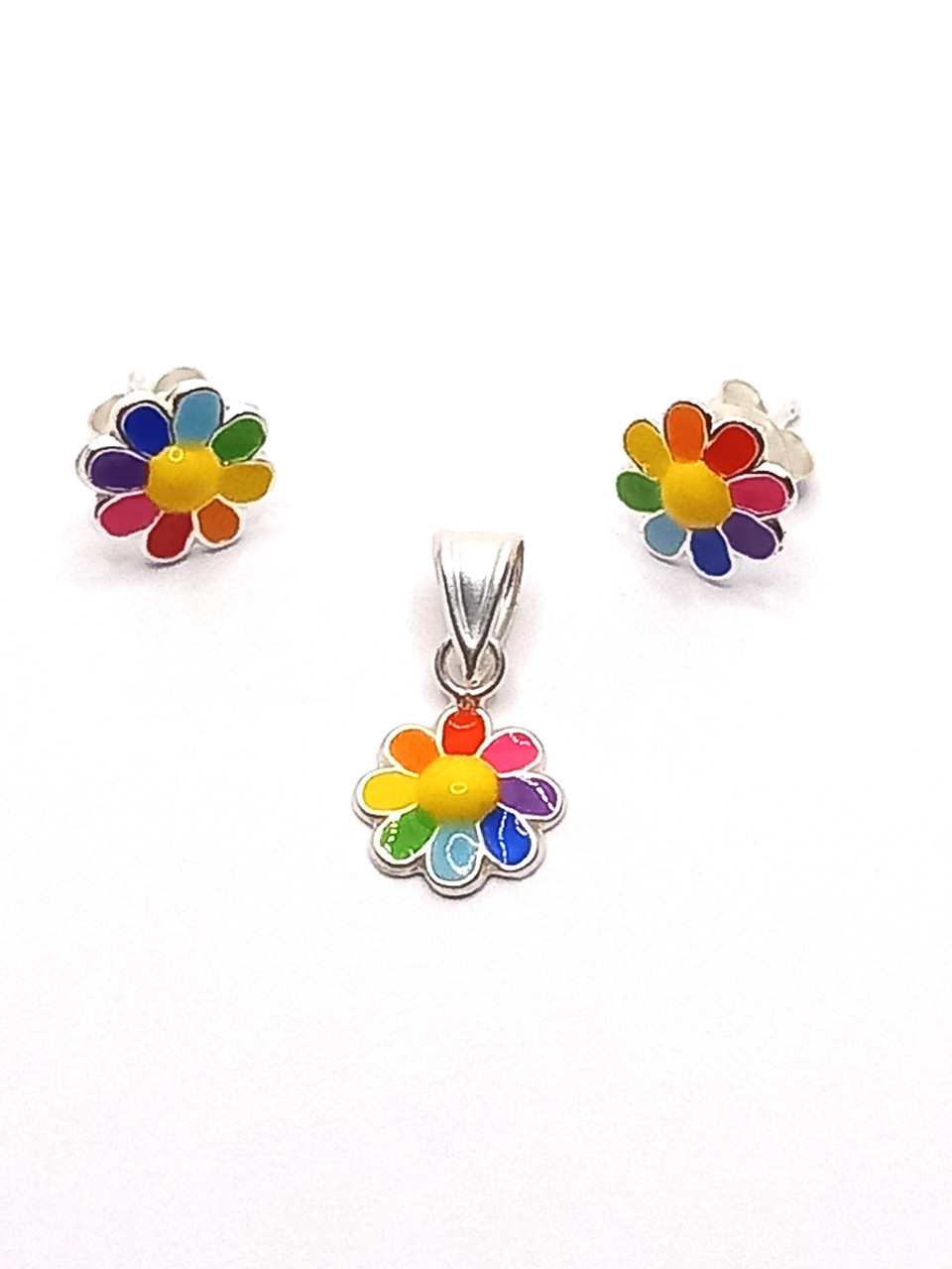 Set cu flori multicolore din argint 925, format din pandantiv cu surub.