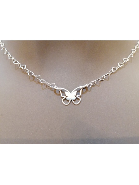Chain with heart links and 925 silver butterfly, adjustable to any size, code 0009