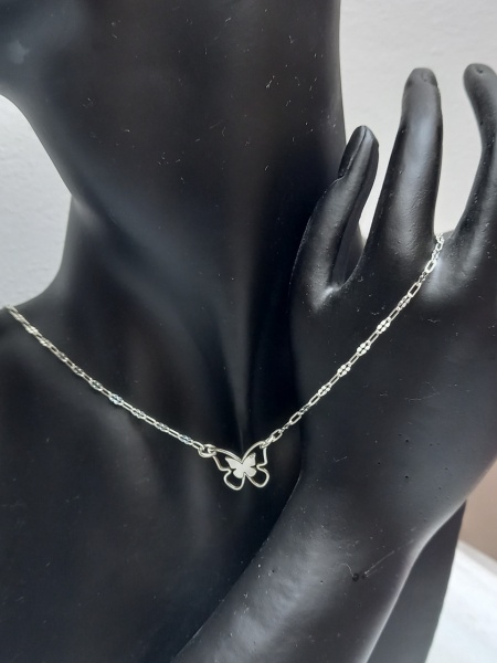 Link chain, 925 silver butterfly, adjustable to any size, code 0043
