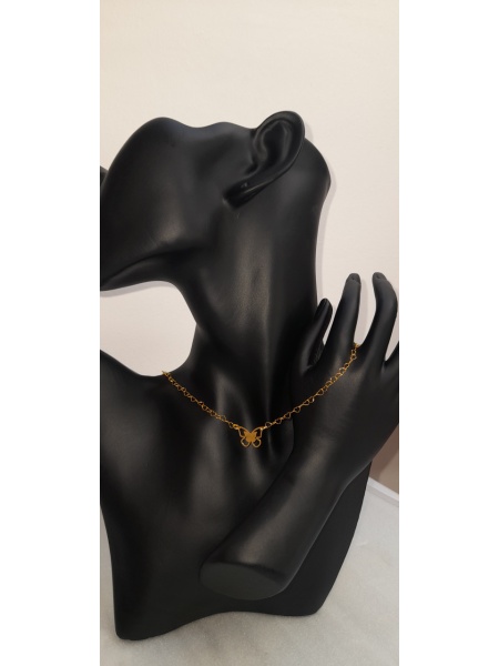Chain with heart links and butterfly, made of 925 silver plated with 24k gold, adjustable to any size, code 0010