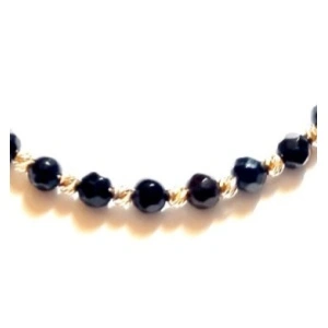 Bratara unisex, reglabila, cu onix negru de 4 mm si cu bilute din aur de 14k de 2,5 mm - Img 2