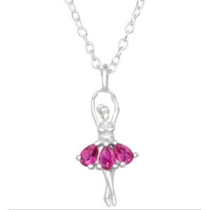 Lantisor balerina din argint 925, rochita cristale Roz