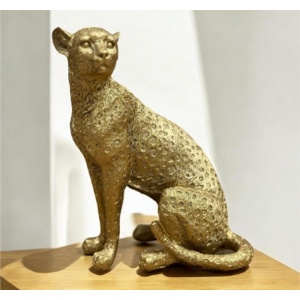 Panteră decorativă aurie din rășină – 15 cm, privire blândă și puternică