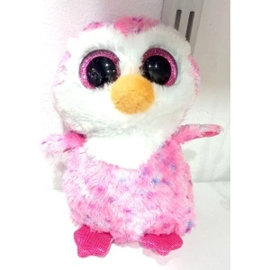 Plus bufnita roz, 15 cm, ochi glitter - Img 2
