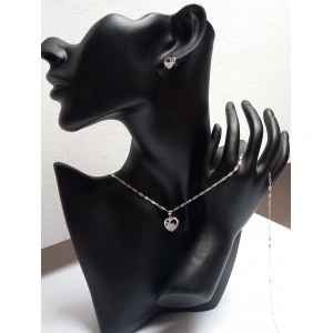 60 cm chain set + heart pendant and 925 silver earrings, code 0046 - Img 5