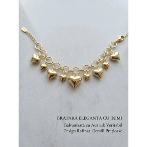 Bratara eleganță cu pandantive inima placata cu 14k - Img 2