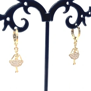 Cercei inox placat cu aur, balerina cu cristale mici - Img 4