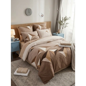Lenjerie de pat dublu din Finet 6 piese – Casa de Vis, Model Geometric 3D Negru/Cafeniu (F20)