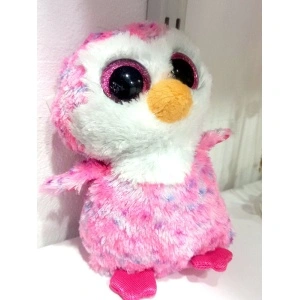 Plus bufnita roz, 15 cm, ochi glitter - Img 3