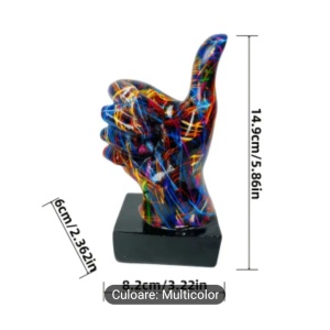 Sculptură de lux „Thumbs‑Up” multicoloră — artă modernă din rășină pentru birou și decor