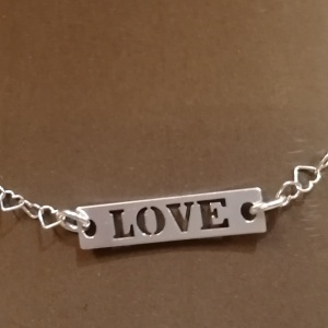 Bratara din argint 925, zale inimioare, link placuta love