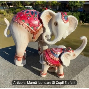 Sculptură de lux «Mamă Elefant cu Pui» – artă decorativă din rășină - Img 2