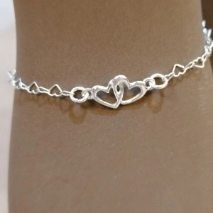 925 silver bracelet, heart links and heart link, code 0019