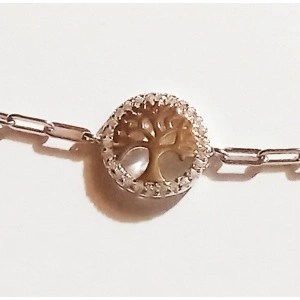 Bratara din argint 925, zale mari, link pomul vietii, cristal diamant - Img 3