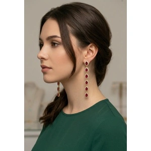 Cercei lungi placati cu aur de 14k, cu cristale și zirconiu stralucitor - Img 2
