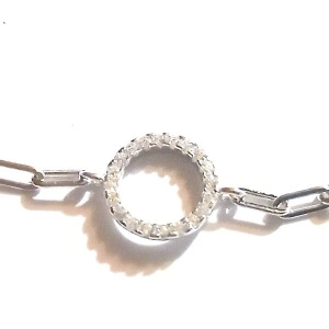 Bratara din argint 925, zale mari, link cerc cristal diamant - Img 2
