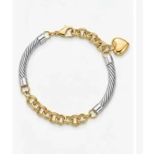 Brățară Unisex Bicoloră din Inox – Design Torsadat și Charm Inimă - Img 3