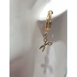 Cercei inox placat cu aur, piaptan si foarfeca cu cristale mici - Img 6