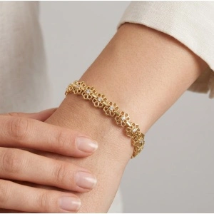 Brățară Premium Placată cu Aur 14K – Design Floral Art Deco și Zirconiu