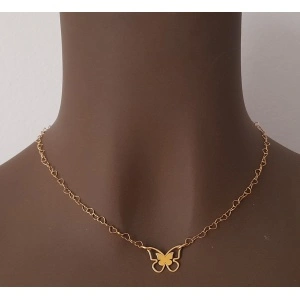 Chain set with butterfly link + 3.5x4mm heart link bracelet, silver plated with 24kcod 0008 gold - Img 2