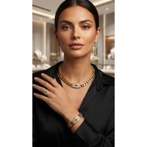 Set Bijuterii Statement „S” Gold Luxury (Colier, Brățară, Cercei și Inel)