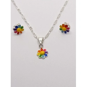 Set cu flori multicolore din argint 925, format din pandantiv și cercei cu surub. - Img 2