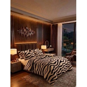 Set Lenjerie de Pat Cocolino Premium, 4 piese, cu Elastic,Model Tigrat/Zebra, Extra Pufoasă și calduroasa