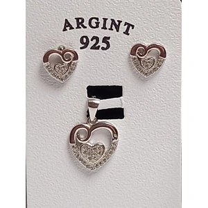 60 cm chain set + heart pendant and 925 silver earrings, code 0046 - Img 4