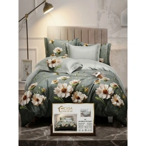 Lenjerie de pat Finet Premium,Model Floral pe fundal verde salvie