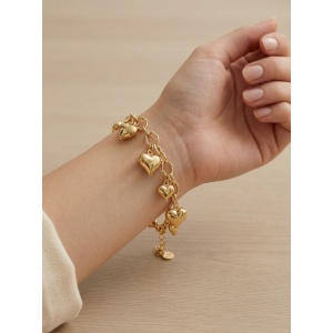 Bratara eleganță cu pandantive inima placata cu 14k