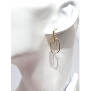 Cercei inox placat cu aur, oval cu cristale