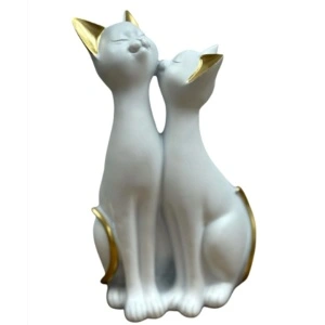 Decorațiune Pisici din Rășină 24x14 cm – 3 Culori (Negru, Alb sau Auriu)