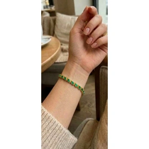 Bratara cu zirconiu verde smarald galvanizata cu aur