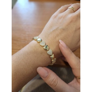 Bratara eleganta placata cu aur de 14k cu inimi galvanizate cu aur și Cristale zirconis