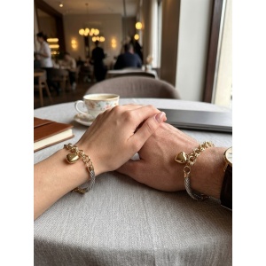 Brățară Unisex Bicoloră din Inox – Design Torsadat și Charm Inimă