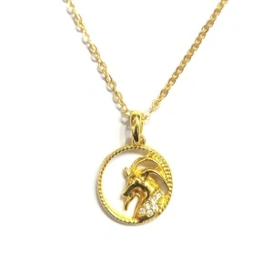 Lantisor zodia Capricorn, inox placat cu aur si cristale