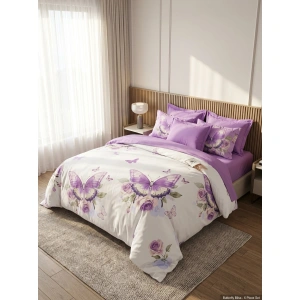 Lenjerie de Pat Premium Finet din 6 Piese – Model "Butterfly Bliss" (Mov & Floral)