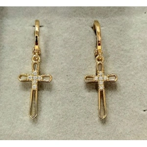 Cercei inox placat cu aur, cruce cu cristale
