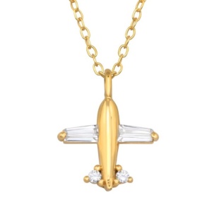 Lantisor avion din argint 925 partial placat cu aur, cristale.