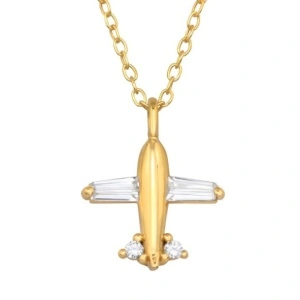 Lantisor avion din argint 925 partial placat cu aur, cristale.