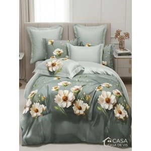 Lenjerie de pat Finet Premium,Model Floral pe fundal verde salvie - Img 2