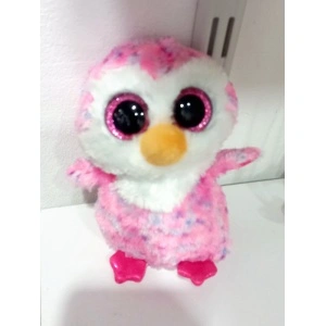 Plus bufnita roz, 15 cm, ochi glitter